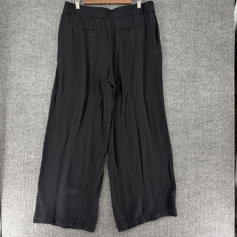 A New Day Women Black Wide Leg Gauze Trousers High Rise Pleated Pants Size 14